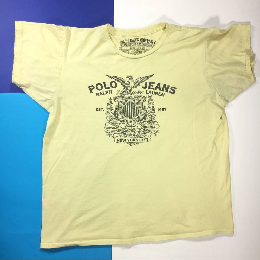 Polo Jeans Ralph Lauren T Shirt Light Yellow Medium Vintage